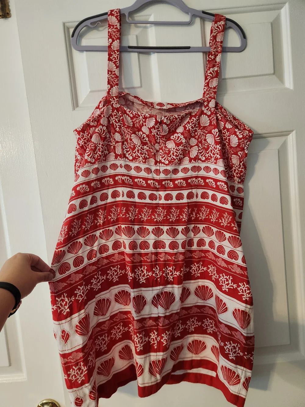 LOFT Outlet Women's Red Seashell Ocean Beach Resort Printed Mini Dress, Size 12